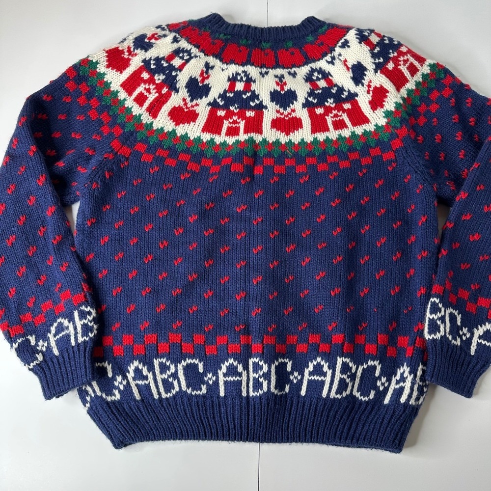 Northern Isles Cardigan Blue Gold Buttons ABC Schoolhouse Teacher Vintage Sz XL - Picture 13 of 16